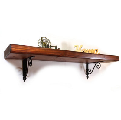 Wooden Shelf with Bracket WOZ 140x110mm Black 175mm Dark Oak Length of 110cm