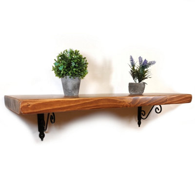 Wooden Shelf with Bracket WOZ 140x110mm Black 175mm Medium Oak Length of 110cm