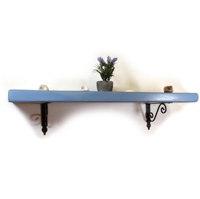 Wooden Shelf with Bracket WOZ 140x110mm Black 175mm Nordic Blue Length of 130cm