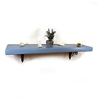 Wooden Shelf with Bracket WOZ 140x110mm Black 175mm Nordic Blue Length of 140cm