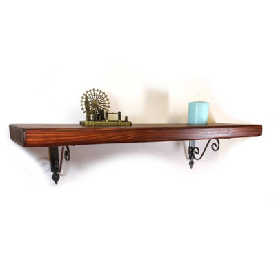 Wooden Shelf with Bracket WOZ 140x110mm Silver 145mm Dark Oak Length of 110cm