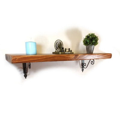 Wooden Shelf with Bracket WOZ 140x110mm Silver 145mm Medium Oak Length of 20cm