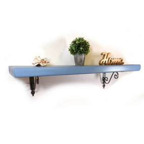 Wooden Shelf with Bracket WOZ 140x110mm Silver 145mm Nordic Blue Length of 100cm