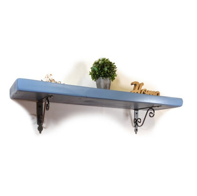 Wooden Shelf with Bracket WOZ 140x110mm Silver 145mm Nordic Blue Length of 240cm