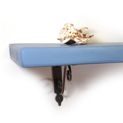 Wooden Shelf with Bracket WOZ 140x110mm Silver 145mm Nordic Blue Length of 80cm