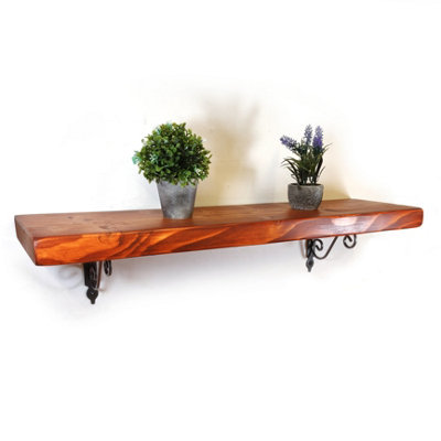 Wooden Shelf with Bracket WOZ 140x110mm Silver 145mm Teak Length of 220cm