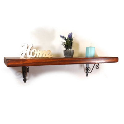 Wooden Shelf with Bracket WOZ 140x110mm Silver 145mm Walnut Length of 240cm