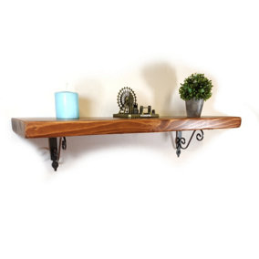 Wooden Shelf with Bracket WOZ 140x110mm Silver 175mm Medium Oak Length of 210cm