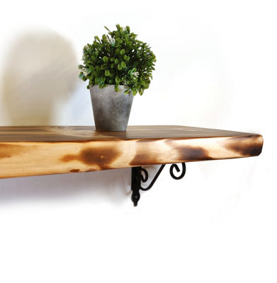 Wooden Shelf with Bracket WOZ 190x140mm Black 225mm Burnt Length of 240cm