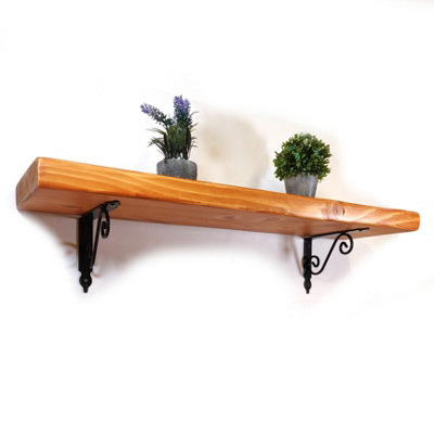 Wooden Shelf with Bracket WOZ 190x140mm Black 225mm Light Oak Length of 130cm