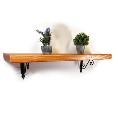 Wooden Shelf with Bracket WOZ 190x140mm Black 225mm Light Oak Length of 210cm