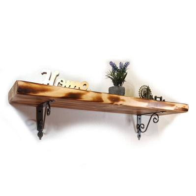 Wooden Shelf with Bracket WOZ 190x140mm Silver 225mm Burnt Length of 70cm