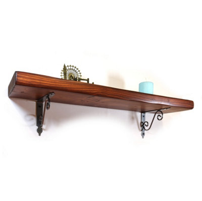 Wooden Shelf with Bracket WOZ 190x140mm Silver 225mm Dark Oak Length of 140cm