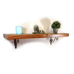 Wooden Shelf with Bracket WOZ 190x140mm Silver 225mm Medium Oak Length of 110cm