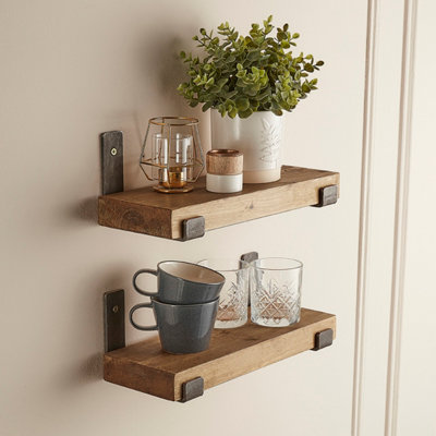 Wooden Shelves with 6" Brackets  -Set of Two Rustic Shelves-   Dark Wood Finish - 150cm