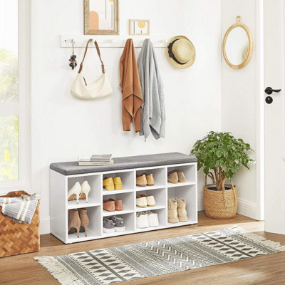 White Shoe Rack Storage Bench With Shelves Cushion Seat Hallway Wooden Cabinet