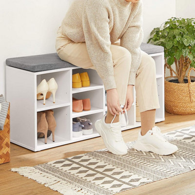 Wooden Shoe bench Storage Cabinet Rack Hallway Cupboard Organizer with Seat Cushion 104 x 30 x