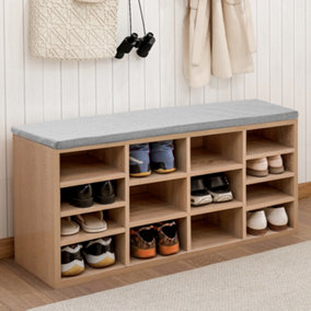 Wooden Shoe Bench Storage Shoe Cabinet Rack Hallway Cupboard Organizer with Seat Cushion 104 x 30 x 48 cm (14-Grids)