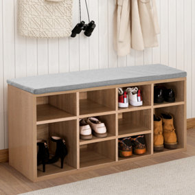 Wooden Shoe Bench Storage Shoe Cabinet Rack Hallway Cupboard Organizer with Seat Cushion 104 x 30 x 48 cm
