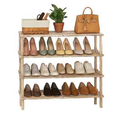 Wooden Shoe Rack Footwear Storage Organiser Unit Shelf Books Tier Slated Natural