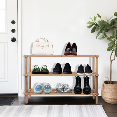 Wooden Shoe Rack Footwear Storage Organiser Unit Shelf Books Tier Slated Natural
