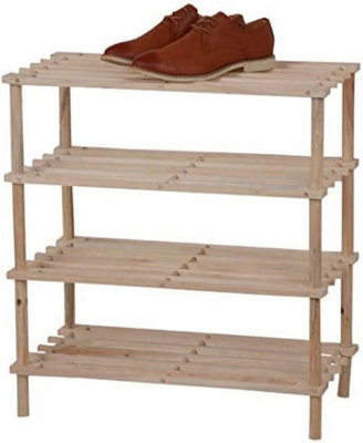 Wooden Shoe Rack Footwear Storage Organiser Unit Shelf Dvd Books Tier Slated New Natural, 4 Tier