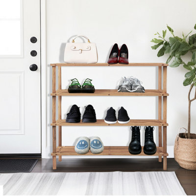 Wooden Shoe Rack Footwear Storage Organiser Unit Shelf Dvd Books Tier Slated New Natural