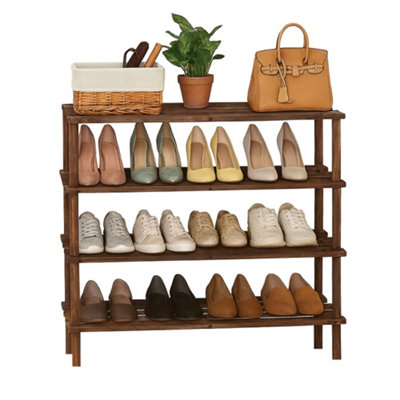 Wooden Shoe Rack Footwear Storage Organiser Unit Slated New Dark Oak Effect