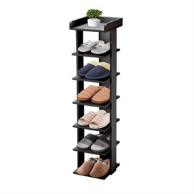 Wooden Shoes Rack,7 Tiers Storage Organizer for Small Spaces Black
