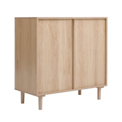 Wooden Sideboard Buffet Cabinet with Rattan Doors 4 Drawers Storage Cabinet