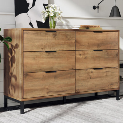 Wooden Sideboard Cabinet for Living Room, Modern Chest of Drawers with 6 drawers for Bedroom Console Table for Living Room