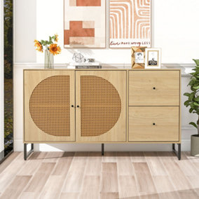 Wooden Sideboard/ Chest of Drawers with Rattan Decorated Doors (2 drawers, 2 doors)