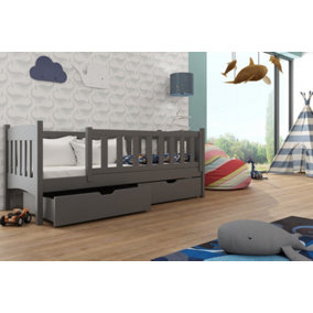 Wooden Single Bed Gucio with Storage and Foam Mattress in Graphite W1980mm x H750mm x D970mm