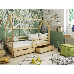 Wooden Single Bed Lila Bed With Storage and Bonnell Mattress in Pine W1980mm x H1480mm x D970mm