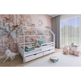Wooden Single Bed Lila Bed With Storage and Foam Mattress in White W1980mm x H1480mm x D970mm