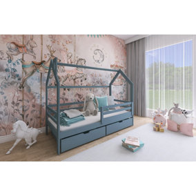 Wooden Single Bed Lila Bed With Storage in Grey W1980mm x H1480mm x D970mm