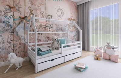 Wooden Single Bed Lila Bed With Storage in White W1980mm x H1480mm x D970mm