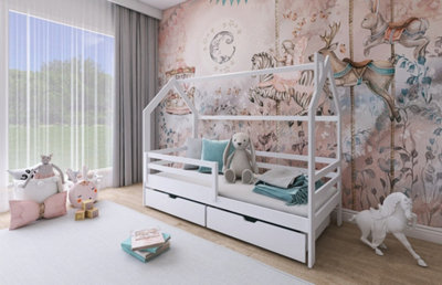 Wooden Single Bed Lila Bed With Storage in White W1980mm x H1480mm x D970mm