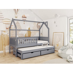 Wooden Single Bed Monkey With Trundle and Foam/Bonnell Mattresses in Grey