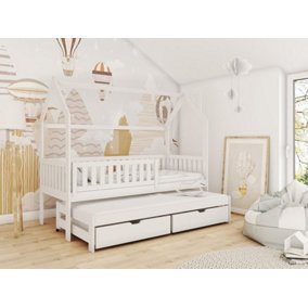Wooden Single Bed Monkey With Trundle and Foam/Bonnell Mattresses in White W1980mm x H1580mm x D970mm