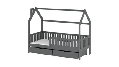 Wooden Single Bed Natan With Storage in Graphite W1980mm x H1480mm x D970mm
