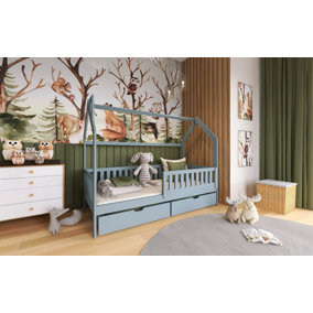 Wooden Single Bed Natan With Storage in Grey W1980mm x H1480mm x D970mm