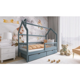 Wooden Single Bed Oskar With Storage and Foam Mattresses in Grey W1980mm x H1480mm x D970mm