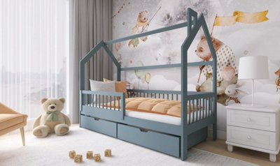Wooden Single Bed Oskar With Storage in Grey W1980mm x H1480mm x D970mm
