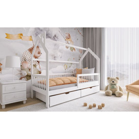 Wooden Single Bed Oskar With Storage in White W1980mm x H1480mm x D970mm