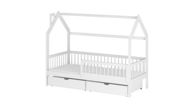 Wooden Single Bed Oskar With Storage in White W1980mm x H1480mm x D970mm