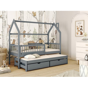 Wooden Single Bed Papi With Trundle in Graphite W1980mm x H1580mm x D970mm