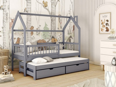 Wooden Single Bed Papi With Trundle in Grey W1980mm x H1580mm x D970mm