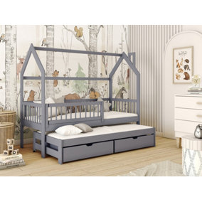 Wooden Single Bed Papi With Trundle in Grey W1980mm x H1580mm x D970mm