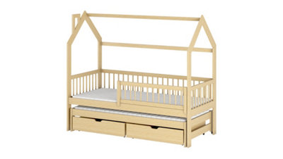 Wooden Single Bed Papi With Trundle in Pine W1980mm x H1580mm x D970mm